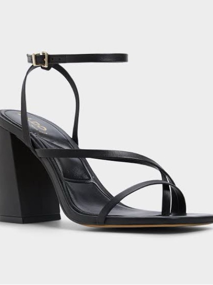 Aldo Black Strappy Square-Toe Patent Heeled Sandals